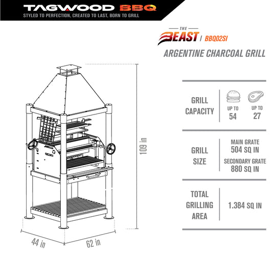 Tagwood BBQ Beast Argentine Wood Fire & Charcoal Grill - BBQ02SI